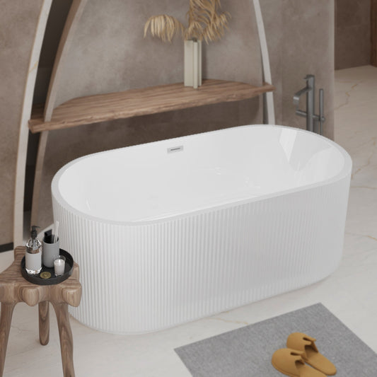 67' Linear Acrylic Freestanding Bathtub,Stand Alone Soaker Tub, Glossy White Acrylic, Toe - tap Chrome Drain, cUPC Certified - 1st Choice Furniture Direct