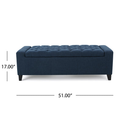 1st Choice Modern Durable Fabric Navy Blue Storage Tufted Top Ottoman