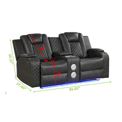 Benz LED & Power Recliner 2 PC Made With Faux Leather in Black