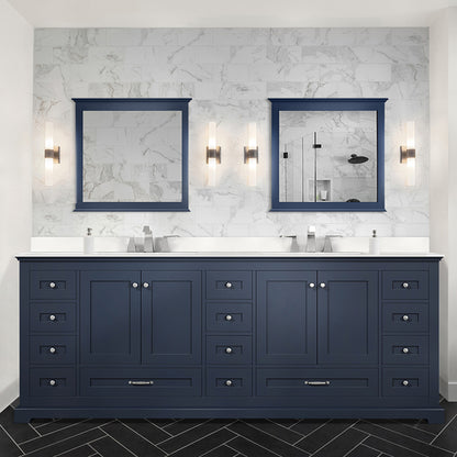 Navy Blue Double Bath Vanity 84 in. W x 22 in. D, White Quartz Top, and Faucet Set