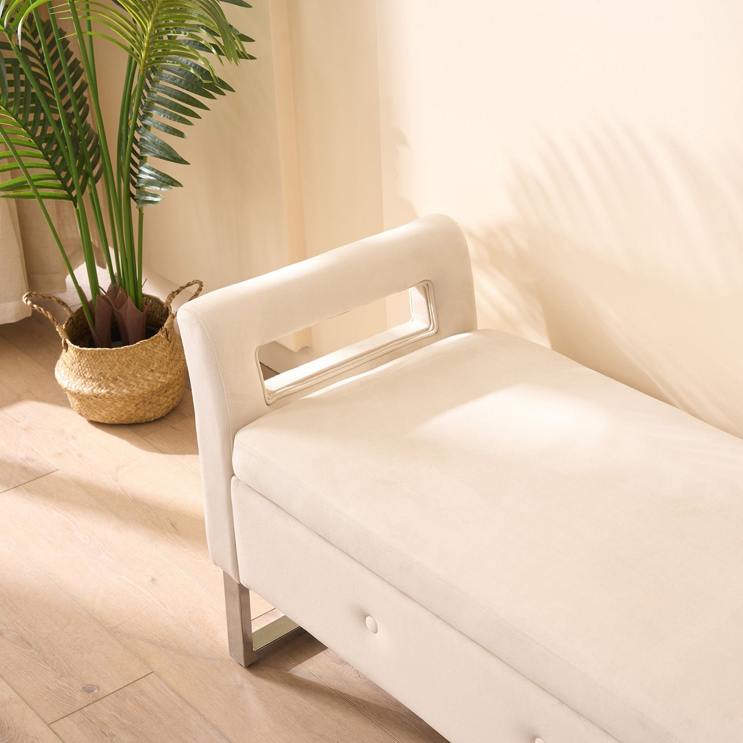 67.91' Wide Storage Soft Ottoman Bench with Armrests,Footrest Bed End Stool for Living Room, Dorm, Entryway and Bedroom, Beige - 1st Choice Furniture Direct
