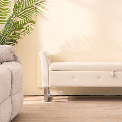 67.91' Wide Storage Soft Ottoman Bench with Armrests,Footrest Bed End Stool for Living Room, Dorm, Entryway and Bedroom, Beige - 1st Choice Furniture Direct