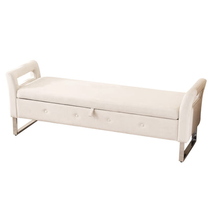 67.91' Wide Storage Soft Ottoman Bench with Armrests,Footrest Bed End Stool for Living Room, Dorm, Entryway and Bedroom, Beige - 1st Choice Furniture Direct