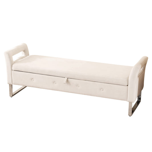 67.91' Wide Storage Soft Ottoman Bench with Armrests,Footrest Bed End Stool for Living Room, Dorm, Entryway and Bedroom, Beige - 1st Choice Furniture Direct