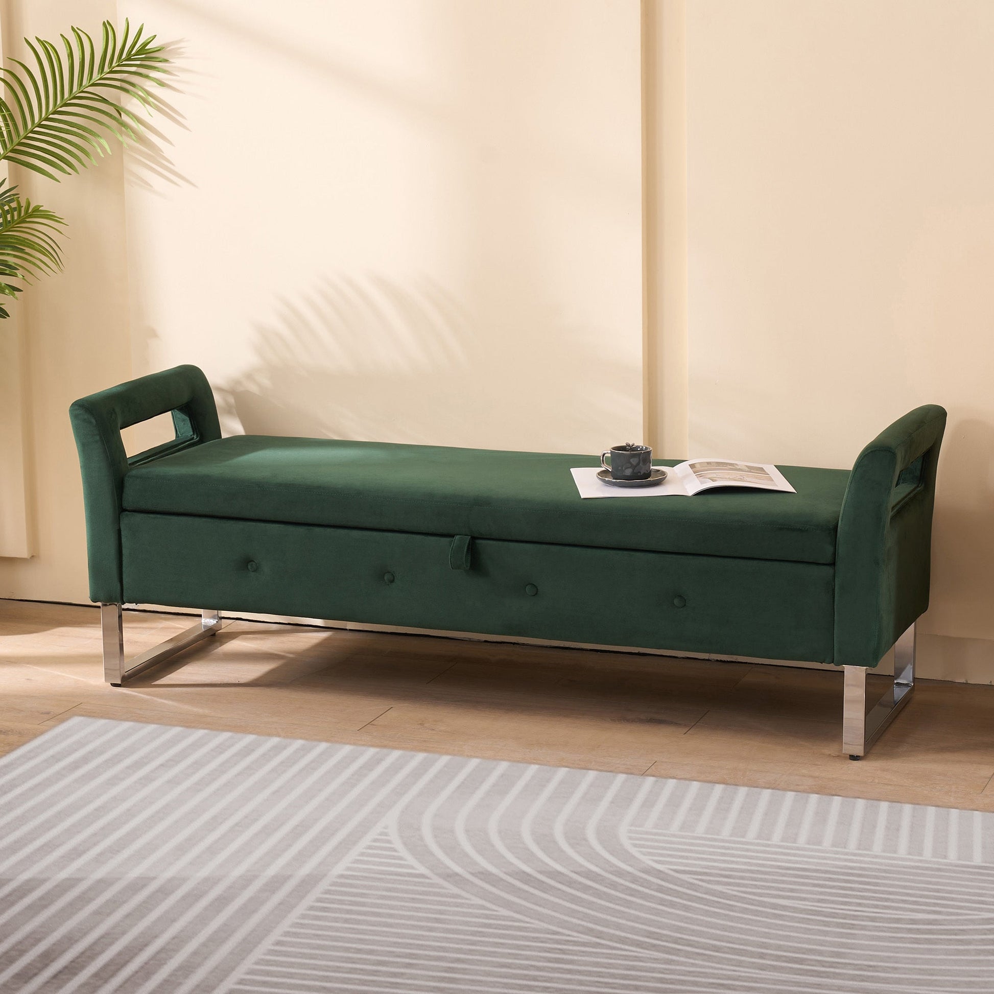 67.91' Wide Storage Soft Ottoman Bench with Armrests,Footrest Bed End Stool for Living Room, Dorm, Entryway and Bedroom, Green - 1st Choice Furniture Direct