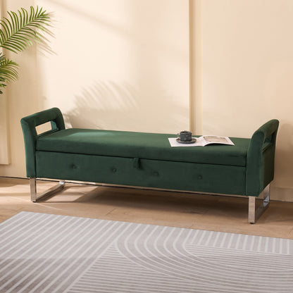 67.91' Wide Storage Soft Ottoman Bench with Armrests,Footrest Bed End Stool for Living Room, Dorm, Entryway and Bedroom, Green - 1st Choice Furniture Direct