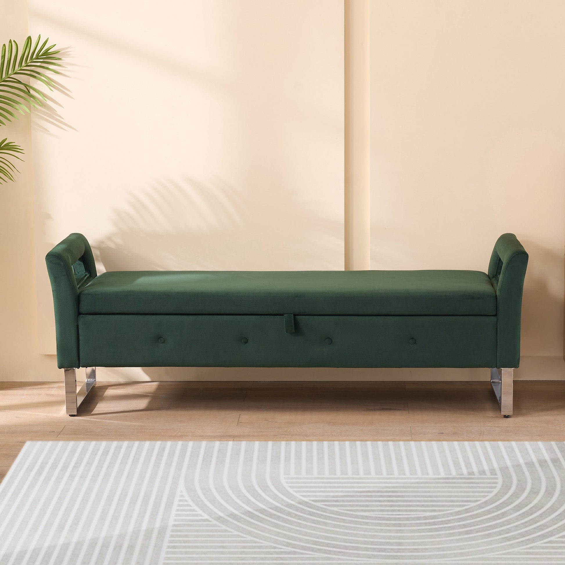 67.91' Wide Storage Soft Ottoman Bench with Armrests,Footrest Bed End Stool for Living Room, Dorm, Entryway and Bedroom, Green - 1st Choice Furniture Direct