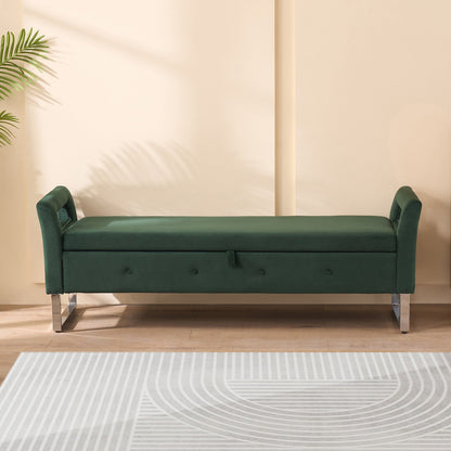 67.91' Wide Storage Soft Ottoman Bench with Armrests,Footrest Bed End Stool for Living Room, Dorm, Entryway and Bedroom, Green - 1st Choice Furniture Direct