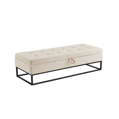 1st Choice Modern 58.6" Bed Bench Metal Base with Storage Beige Velvet