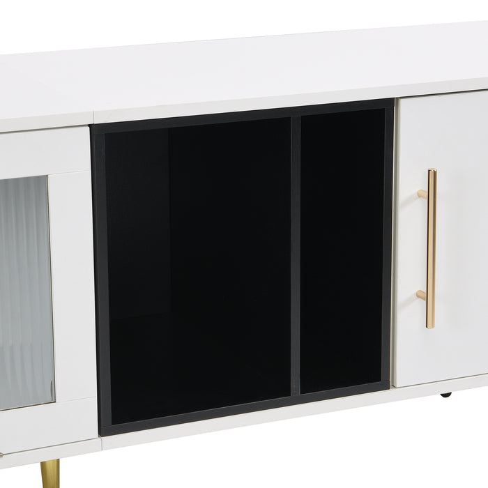 1st Choice Stylish TV Stand Two-tone Media Console with Golden Metal