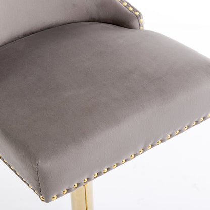 Seat Wide19.3 inches,Golden Swivel Velvet Barstools Adjusatble Seat Height from 25~33 Inch, Wing-Back Upholstered Bar Stools with Backs Comfortable Tufted for Kitchen Island or Bar,Gray,Set of 2