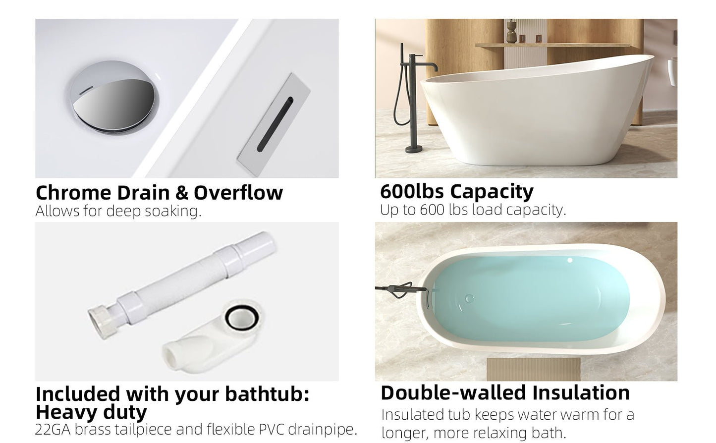 67'Special - shaped Freestanding Slipper Bathtub: Gloss White Finish, Chrome Overflow & Pop - Up Drain, cUPC Certified - 1st Choice Furniture Direct