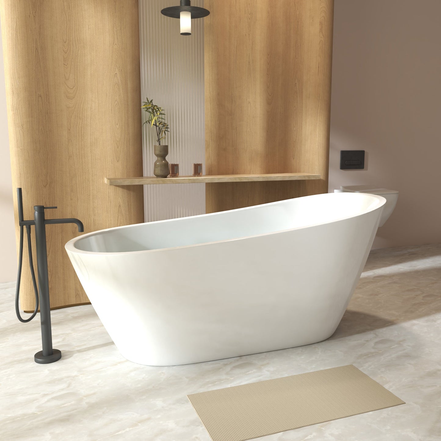 67'Special - shaped Freestanding Slipper Bathtub: Gloss White Finish, Chrome Overflow & Pop - Up Drain, cUPC Certified - 1st Choice Furniture Direct