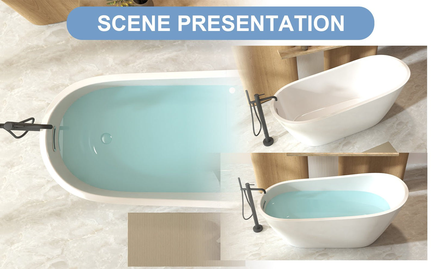 67'Special - shaped Freestanding Slipper Bathtub: Gloss White Finish, Chrome Overflow & Pop - Up Drain, cUPC Certified - 1st Choice Furniture Direct