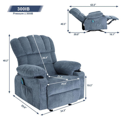 1st Choice Modern Recliner Chair Massage Heating sofa with USB in Blue