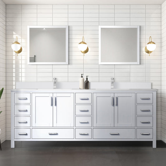 White Double Bath Vanity 84 in. W x 22 in. D, White Quartz Top, and Faucet Set