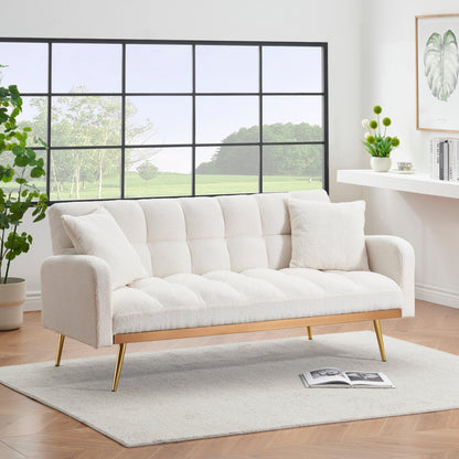 69 Inch Sofa Bed Beige with Adjustable Teddy Sofa for Small Space Living Room and Bedroom - 1st Choice Furniture Direct