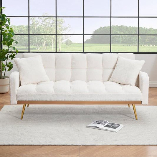 69 Inch Sofa Bed Beige with Adjustable Teddy Sofa for Small Space Living Room and Bedroom - 1st Choice Furniture Direct