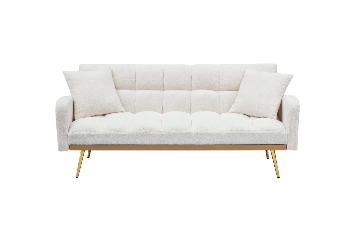 69 Inch Sofa Bed Beige with Adjustable Teddy Sofa for Small Space Living Room and Bedroom - 1st Choice Furniture Direct