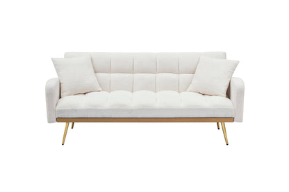 69 Inch Sofa Bed Beige with Adjustable Teddy Sofa for Small Space Living Room and Bedroom - 1st Choice Furniture Direct