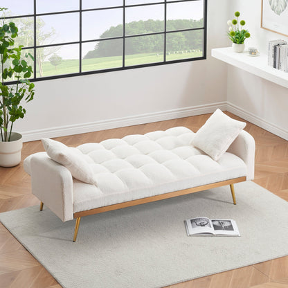 69 Inch Sofa Bed Beige with Adjustable Teddy Sofa for Small Space Living Room and Bedroom - 1st Choice Furniture Direct