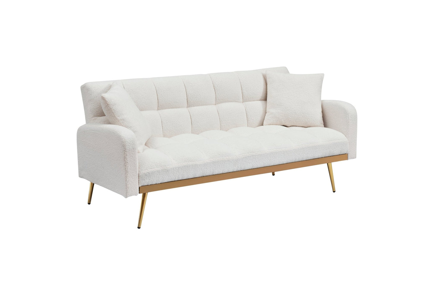 69 Inch Sofa Bed Beige with Adjustable Teddy Sofa for Small Space Living Room and Bedroom - 1st Choice Furniture Direct