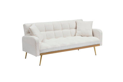 69 Inch Sofa Bed Beige with Adjustable Teddy Sofa for Small Space Living Room and Bedroom - 1st Choice Furniture Direct