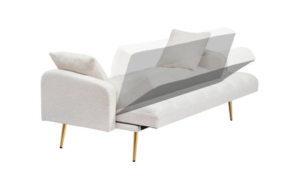 69 Inch Sofa Bed Beige with Adjustable Teddy Sofa for Small Space Living Room and Bedroom - 1st Choice Furniture Direct