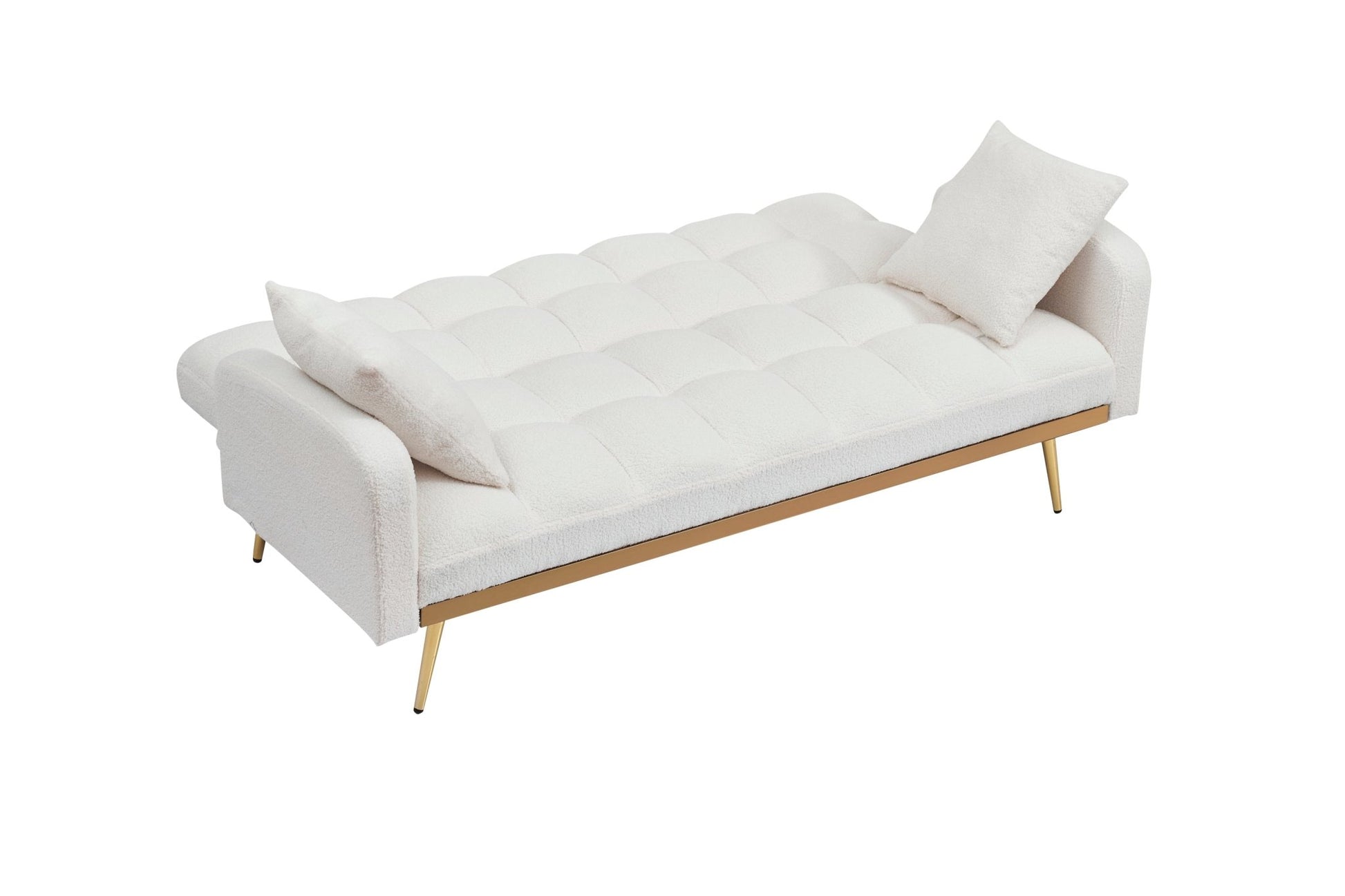 69 Inch Sofa Bed Beige with Adjustable Teddy Sofa for Small Space Living Room and Bedroom - 1st Choice Furniture Direct