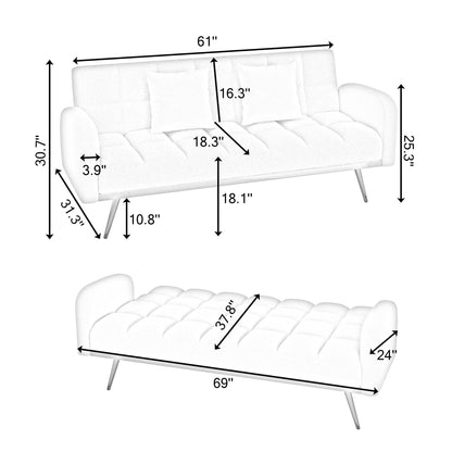 69 Inch Sofa Bed Beige with Adjustable Teddy Sofa for Small Space Living Room and Bedroom - 1st Choice Furniture Direct