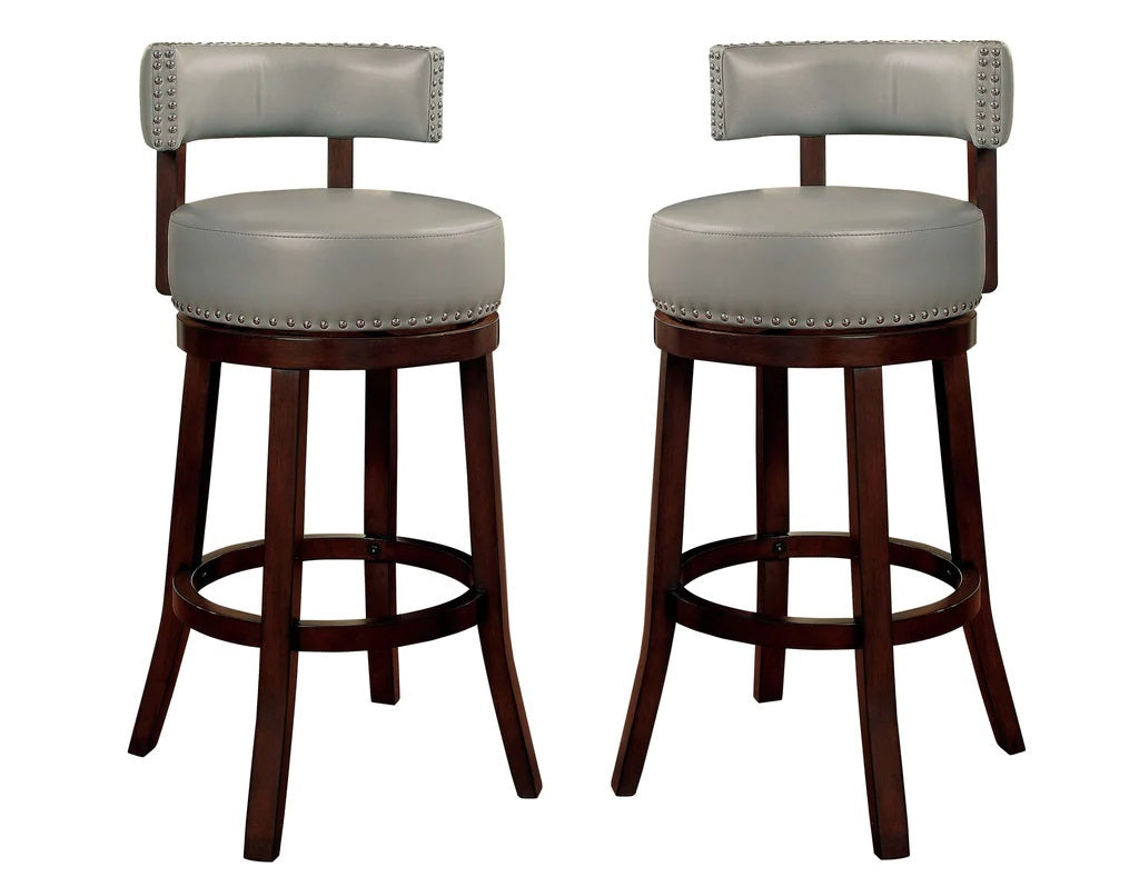 Sherly Set of 2 Bar stool 30' Swivel Stool Dark Oak Solid wood Dark Gray Leatherette Chairs Dining Room