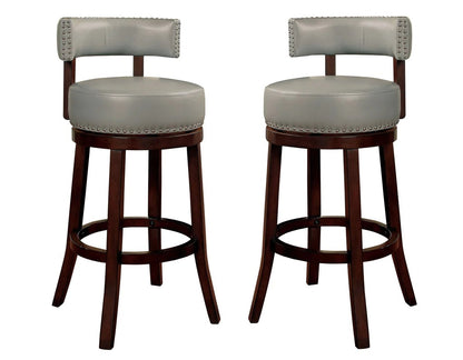 Sherly Set of 2 Bar stool 30' Swivel Stool Dark Oak Solid wood Dark Gray Leatherette Chairs Dining Room