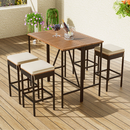 1st Choice 5pc Outdoor Wood Bar Height Table And 4 Stools w/ Cushions