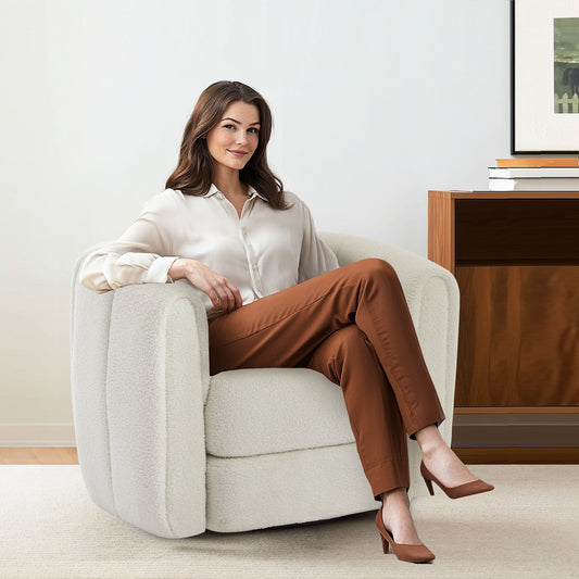 Swivel Accent Barrel Chair, Modern Round Armchairs with Upholstered, Comfy Swivel Accent Chair for Living Room