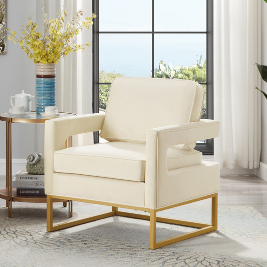 1st Choice Modern Style Accent Chair with Gold Metal Base in Cream