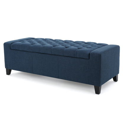 1st Choice Modern Durable Fabric Navy Blue Storage Tufted Top Ottoman