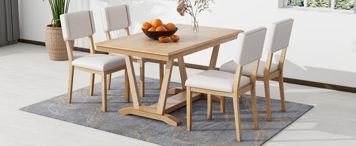 1st Choice Farmhouse Dining Table Set with Linen Upholstered Chairs