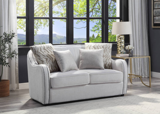 Beige Linen Loveseat with Accent Pillows