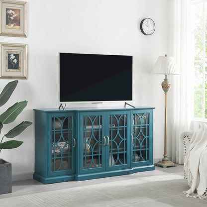 63' TV Stand,  Sideboard Buffet ,Storage Cabinet, Teal Blue