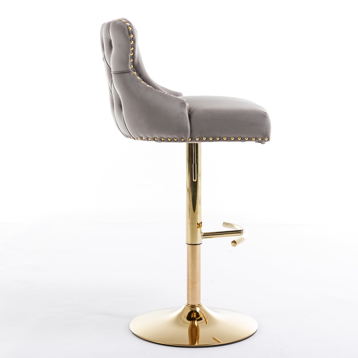 Seat Wide19.3 inches,Golden Swivel Velvet Barstools Adjusatble Seat Height from 25~33 Inch, Wing-Back Upholstered Bar Stools with Backs Comfortable Tufted for Kitchen Island or Bar,Gray,Set of 2