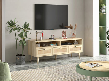 1st Choice Rattan TV Stand Console with Solid Wood Feet in Natural