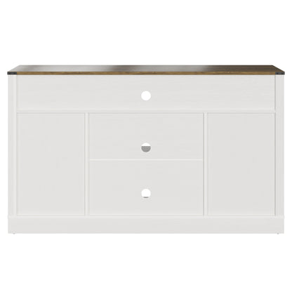 1st Choice 58" Farmhouse Double-Door Three-Layer TV Cabinet in White & Brown