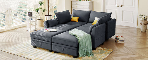 1st Choice Luxury Modern Living Room Large U-Shape Sectional Sofa in Dark Gray