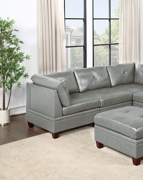 1st Choice Genuine Leather Grey Color Tufted 6pc Modular Sectional Sofa Set