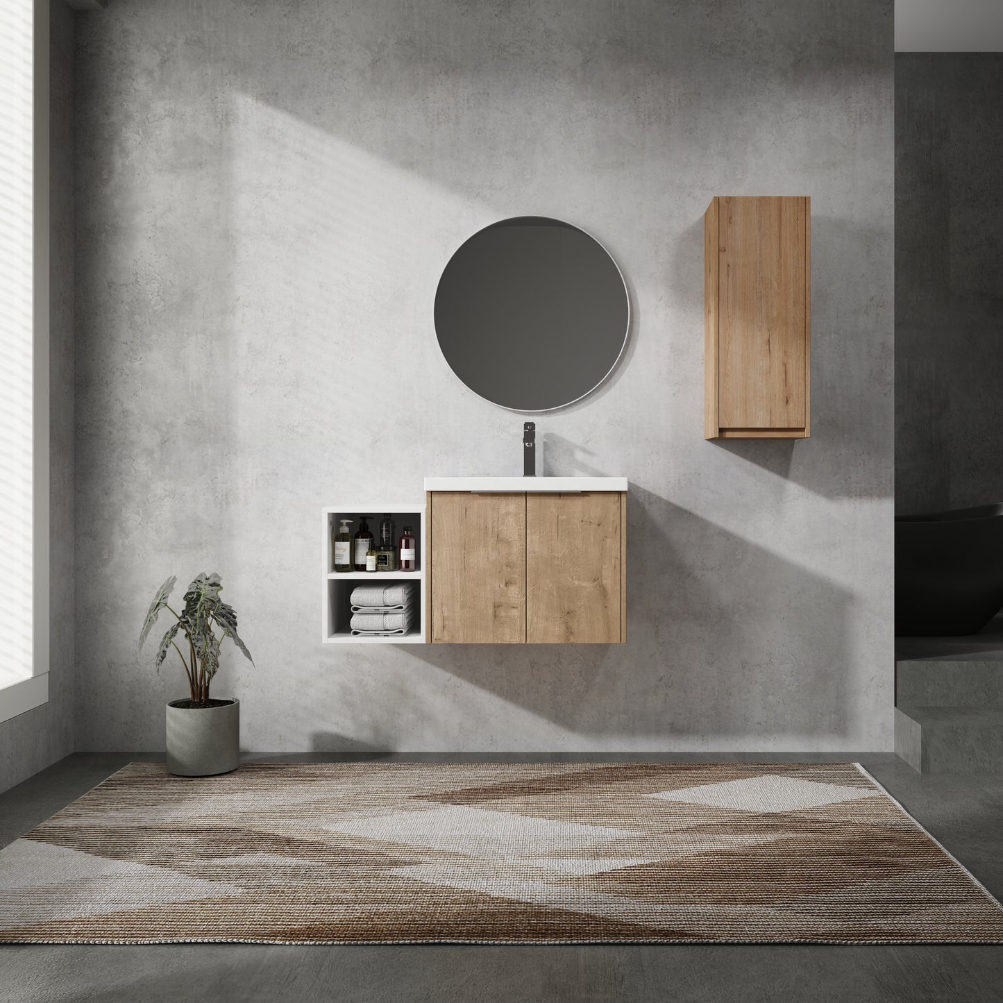 36' Wall-Mounted Bathroom Vanity With Sink and Side Cabinet, Soft Close Doors,00112IMO-0624IMO-0612GWH Combination Cabinet(KD-Packing)