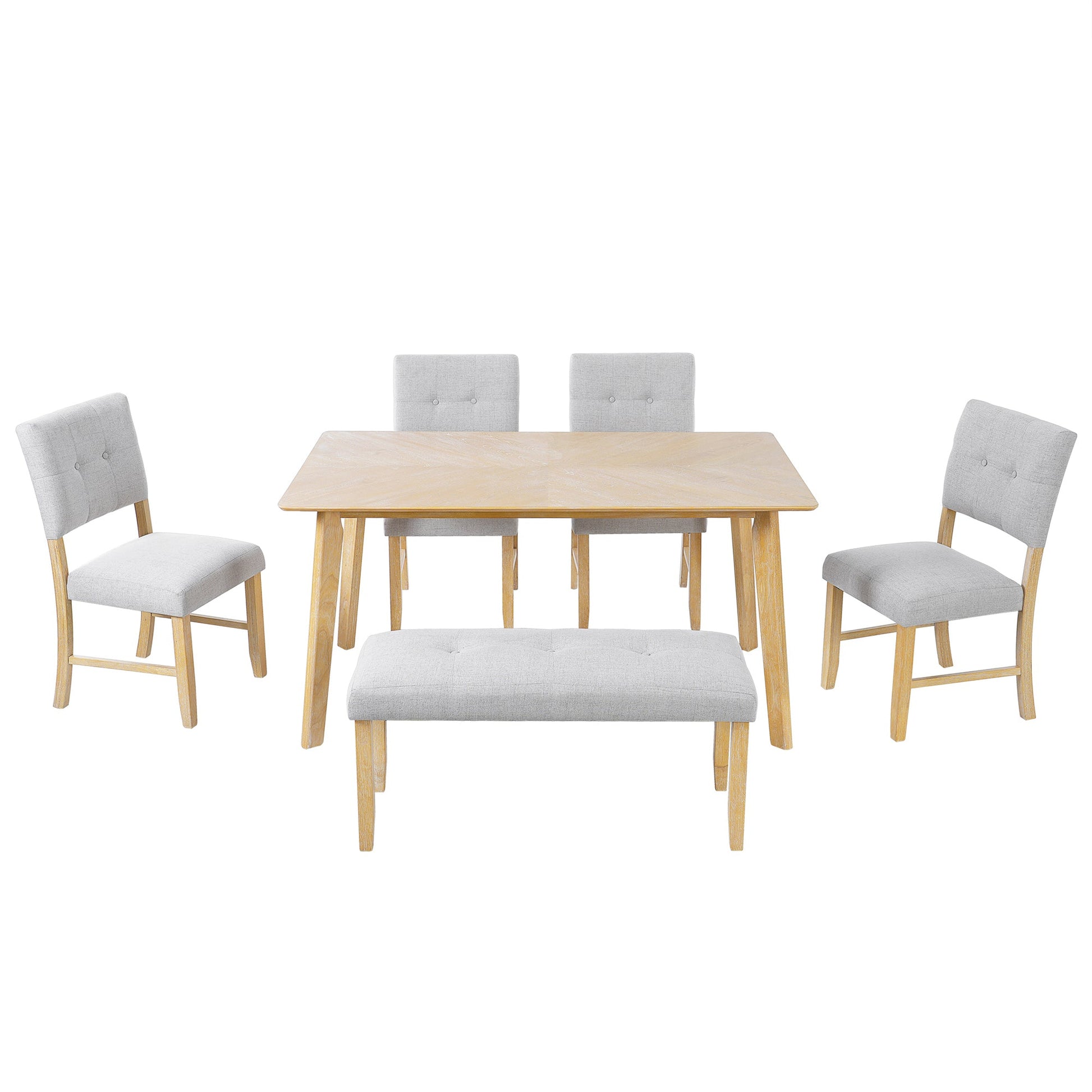 6PCs Dining Room Table Set, Rustic Farmhouse Dining Room Rectangular Table with 4 Upholstered Chairs and Bench, Solid Wood Kitchen Dining Table Set for 6 Persons - 1st Choice Furniture Direct