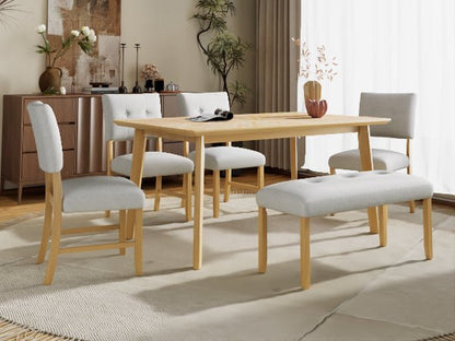 6PCs Dining Room Table Set, Rustic Farmhouse Dining Room Rectangular Table with 4 Upholstered Chairs and Bench, Solid Wood Kitchen Dining Table Set for 6 Persons - 1st Choice Furniture Direct