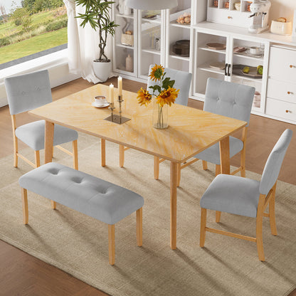 6PCs Dining Room Table Set, Rustic Farmhouse Dining Room Rectangular Table with 4 Upholstered Chairs and Bench, Solid Wood Kitchen Dining Table Set for 6 Persons - 1st Choice Furniture Direct