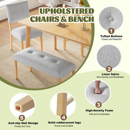 6PCs Dining Room Table Set, Rustic Farmhouse Dining Room Rectangular Table with 4 Upholstered Chairs and Bench, Solid Wood Kitchen Dining Table Set for 6 Persons - 1st Choice Furniture Direct