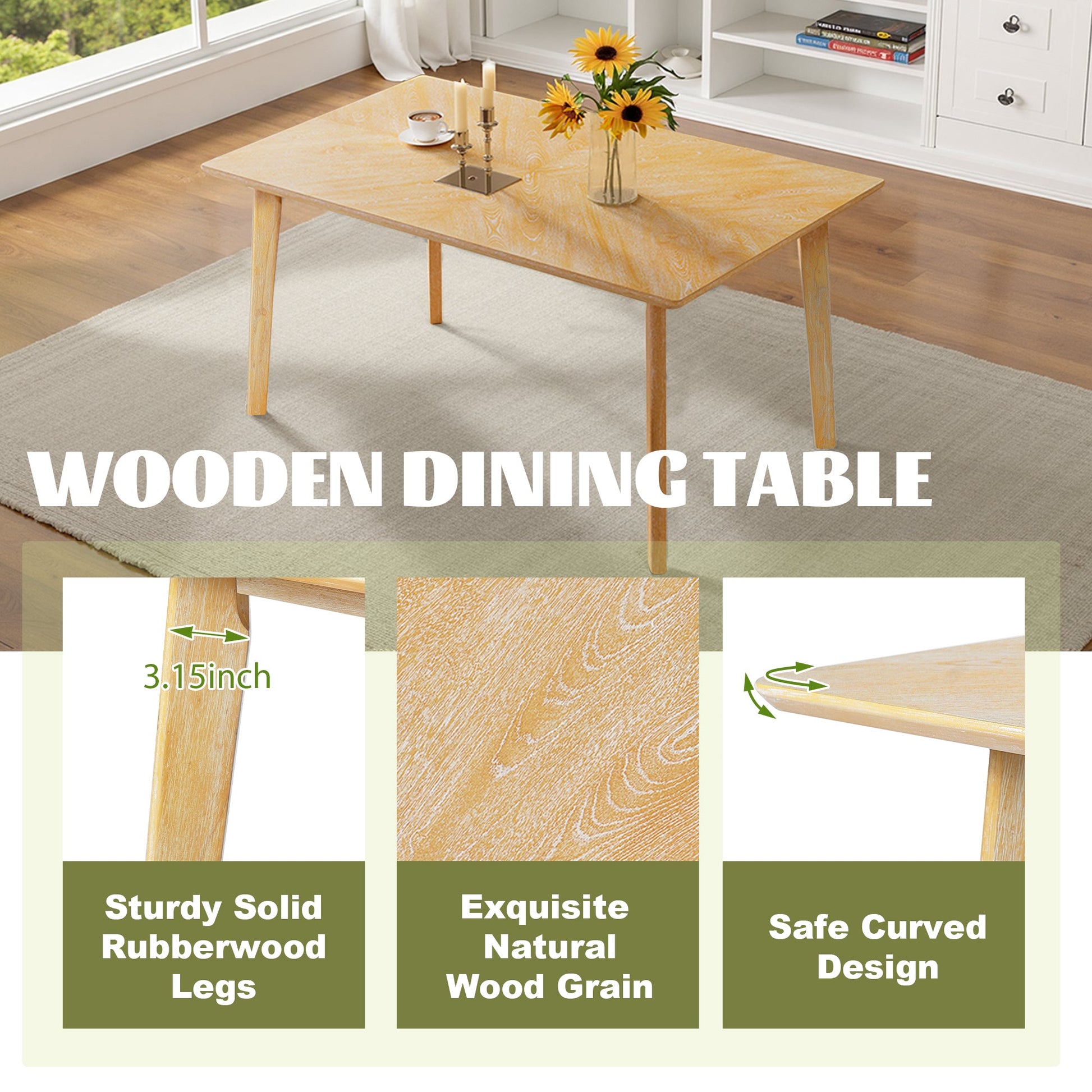 6PCs Dining Room Table Set, Rustic Farmhouse Dining Room Rectangular Table with 4 Upholstered Chairs and Bench, Solid Wood Kitchen Dining Table Set for 6 Persons - 1st Choice Furniture Direct